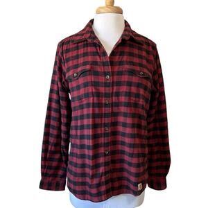 Carhartt Flannel Shirt Womens L 12/14 Classic Buffalo Plaid Red Black